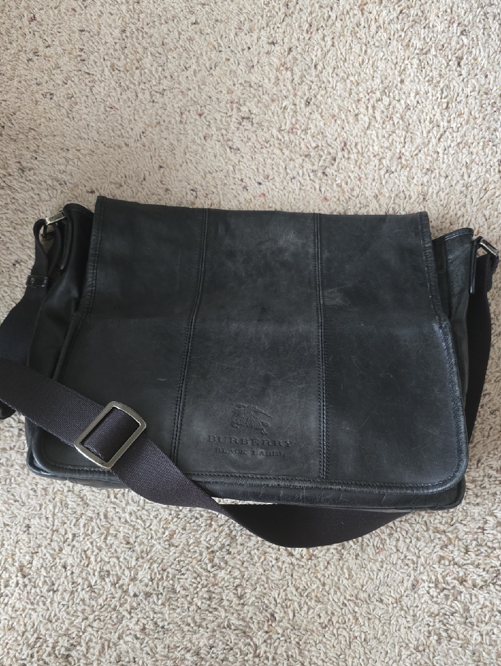 Burberry Black Leather Shoulder Messenger Bag